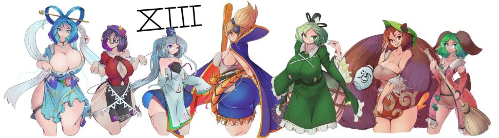 clothed clothing female fully_clothed greenm kaku_seiga kasodani_kyouko kyouko_kasodani mamizou_futatsuiwa miyako_yoshika mononobe_no_futo seiga_kaku soga_no_tojiko touhou toyosatomimi_no_miko yoshika_miyako