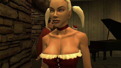 3d blonde_hair breasts christmas christmas_outfit corset female hitman hitman_blood_money io-interactive screenshot sexy short_hair twintails video_games white_skin