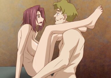 breasts censored code_geass female kallen_stadtfeld kyabakurabakufu large_breasts legs_on_shoulders legs_up nude red_hair sex short_hair table table_sex