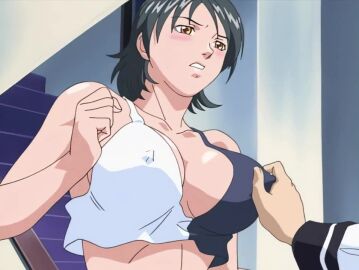 00s 1boy 1girls 2001 animated bible_black bible_black_night_of_the_walpulgiss black_hair blush breasts breasts_squeezed_together brother_and_sister brown_eyes cleavage clenched_teeth closed_eyes collarbone covered_erect_nipples crop_top embarrassed female flustered grabbing_another's_breast groping groping_breast large_breasts midriff minase_taki minase_yukiko navel nipple_stimulation nipple_tweak no_bra older_sister_and_younger_brother school_uniform shirt short_hair siblings sound stairs straight tagme teeth two-tone_shirt upper_teeth_only video white_shirt