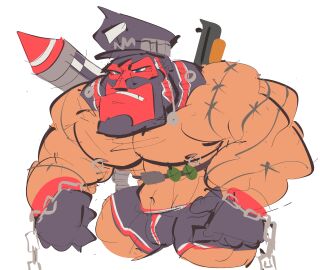1boy bara chains cop gay male marshal_law masked muscles shorts wetyuip yaoi