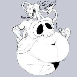 1girls ass bbw behemaid big_belly big_breasts bigger_female breasts chubby curvy fat fat_ass female leviathan_(skullgirls) overweight skullgirls squigly thick_thighs yeehawt0wn