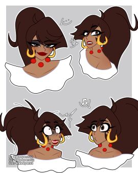 ... 1girls 2024 ? bedroom_eyes blush brown_eyes brown_hair bust_portrait confused_look ear_piercing earrings expression_sheet expressions female female_only flirting_look helluva_boss hoop_earrings latina looking_at_viewer meeperz02 necklace ponytail_mexican_girl_(helluva_boss) raised_eyebrow red_lipstick scared_expression smiling solo solo_female speech_bubble sweat sweatdrop sweating tan-skinned_female tan_skin vivienne_medrano vivziepop whistling