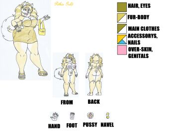anthro beige_fur beige_hair big_breasts big_hips bow_in_hair bracelet breasts clogs diamond_(gem) dog_girl earrings female fluffy_fur furry gold_(metal) gold_eyes gold_jewelry hair_up high_heels marlon64 model_sheet naked_female original original_character pierced_navel pierced_pussy piercings pithie_gold_(waifuland) pomeranian pussy reference_sheet ring short_dress short_female shoulder_bag solo_female traditional_drawing_(artwork) waifuland white_background white_fur