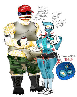 1boy 1girls argentina_(countryhumans) aroused beer bigger_male blonde_hair blush blushing body_hair boots booty_shorts breast_grab breasts bulge camo camo_print clothing countryhumans countryhumans_girl dirty_clothing dolphin_shorts english_text female grabbing_breasts grabbing_from_behind gronch0 hairy hairy_male holding_drink holding_object hourglass_figure maga_hat make_america_great_again male maledom messy_linework military_boots nervous nervous_female overweight overweight_male ovulating ovulation ovum ovum_with_flag ovum_with_heart parody penis poking_belly poking_with_penis politics precum precum_drip self_upload shorts simple_background sketchy slightly_chubby_female smaller_female soccer_uniform submissive_female sunglasses sweaty sweaty_clothes taller_male tattoo text underwear_bulge united_states_of_america_(countryhumans) what womb_stimulation x-ray