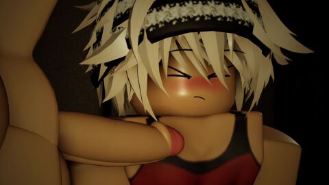 16:9 2boys 3d :< animated balls beanie blonde_hair clothed dark_background femboy gay gym_clothes gym_shirt hoover_(hooverrr34) hooverrr34 looking_at_penis loop looping_animation no_sound penis penis_hitting_face penis_on_face penis_on_head roblox self_upload tagme tank_top video