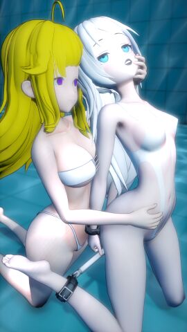 2girls 3d asphyxiation barefoot blonde_female blonde_hair bondage drowning feet female kari_uw original tagme tied_hands tied_legs underwater white_hair