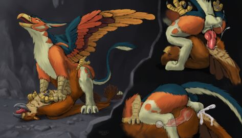 2024 7:4 absurd_res animal_genitalia animal_penis avian balls balls_deep beak bird bodily_fluids cave claws cum cum_in_cloaca cum_inside digital_media_(artwork) erection feathers feet female female_penetrated feral feral_on_feral feral_penetrated feral_penetrating feral_penetrating_feral from_front_position genital_fluids genitals gryphon hi_res knot knotting lying male male/female maplegryph mating_press missionary_position mythological_avian mythological_creature mythology on_back penetration penile penile_penetration penis pussy quadruped reku_illustration sex tail tail_feathers talons toes tongue vaginal_penetration yksteldus