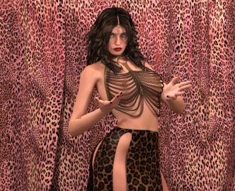 1girls 3d brown_hair chainmail_bra female horpheu leopard_print original slave_tessalya