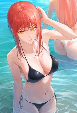 1girls ano_(gccx8784) background_character bare_shoulders belly belly_button big_breasts bikini bikini_bottom bikini_top black_bikini blonde-haired_female blonde_hair bottomwear breasts chainsaw_man cleavage female female_focus female_only hair huge_breasts light-skinned_female light_skin makima_(chainsaw_man) navel power_(chainsaw_man) red-haired_female red_hair solo_focus swimwear thick_thighs thighs topwear water wet wet_body yellow_eyes