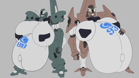 2girls breasts female gundam hyper_breasts hyper_pregnancy pregnancy_tally pregnant robot_girl smuggerssmuggs