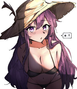 1girls bare_shoulders big_breasts breasts cleavage collarbone doki_doki_literature_club female female_focus hat long_hair niwd_3 purple_eyes purple_hair swimwear yuri_(doki_doki_literature_club)