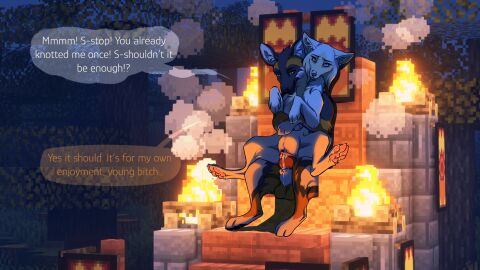 animal_genitalia animal_penis animal_pussy balls black_balls black_body black_ears black_fur black_nose blue_eyes bodily_fluids bonfire canid canine canine_genitalia canine_penis canine_pussy canis cum cum_in_pussy cum_inside duo english_text female feral fur genital_fluids genitals hi_res knot lumia_(lumiathemerchant) lumia_the_merchant male male/female mammal microsoft minecraft mojang pawpads penetration penis pink_nose pink_pawpads pussy spotted_wolf_(minecraft) text vaginal_penetration white_body white_ears white_eyes white_fur wolf wolf_(minecraft) xbox_game_studios