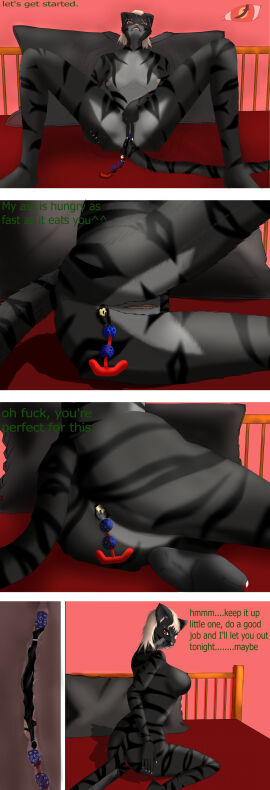 absurd_res anal anal_beads anal_vore anthro bed bethesda_softworks blackreaper_bk201 clothing comic duo extreme_size_difference felid female furniture genitals hi_res internal khajiit licking macro male mammal micro penetration pussy schnurrt_beim_knuddeln sex_toy sitting size_difference spread_legs spreading the_elder_scrolls tongue tongue_out undressing vore