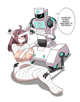 bandage bandages bondage breasts duct_tape duct_tape_gag female gag gagged imbsengirl mummification mummification_(bound) mummified mummy mummy_wrappings original robodom robot screen_face tape tape_bondage tape_gag taped_mouth taped_nipples