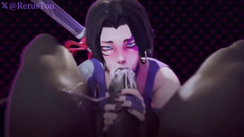 1boy 1girls animated choking_on_cock cum cum_in_mouth cum_inside cum_on_face cum_on_penis dark-skinned_male dark_skin deepthroat fellatio holding_penis interracial marvel marvel_rivals psylocke psylocke_(marvel_rivals) swallowing sword tagme video