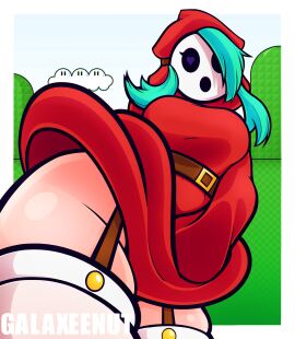 barely_contained belt big_breasts blue_hair breasts clothes_pull embarrassed eyelashes female galaxee_nut galaxeenu hands_on_crotch heart-shaped_pupils heart_eyes holding_skirt holding_skirt_down hood hood_up hoodie looking_at_viewer looking_down mario_(series) mask masked masked_female nintendo open_mouth sfw shy shy_gal skirt skirt_lift solo solo_female stockings super_mario_bros. sweater sweater_lift sweater_only teal_hair thick_thighs thighhighs thighs upskirt white_thighhighs