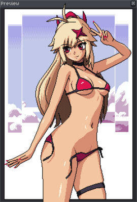 ass big_ass big_breasts big_butt big_thighs big_titties bikini breasts brown_skin clothing curvaceous curvaceous_female curvaceous_figure curvy curvy_figure curvy_hips female female_focus female_only long_hair original original_character pixel_art seiko093 yellow_hair