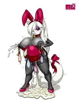 absurd_res armwear big_breasts big_nipples black_nipples bodily_fluids breasts bunny_costume clitoris clitoris_piercing clothing condom costume cum cum_in_pussy cum_inside eyeshadow felid feline female filled_condom footwear fur genital_fluids genital_piercing genitals hair hi_res high_heels jewelry legwear lipstick makeup mammal mi_lan milan_(mi_lan) navel navel_piercing necklace nipple_piercing nipples pantyhose piercing pregnant purple_eyes purple_eyeshadow pussy red_clothing red_footwear red_high_heels red_lipstick sexual_barrier_device white_body white_fur white_hair