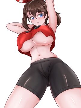 1girls big_breasts blue_eyes breasts brown_hair captain_rs creatures_(company) female female_only fully_clothed game_freak huge_breasts large_breasts light-skinned_female light_skin may_(pokemon) may_(pokemon_oras) nintendo pokemon pokemon_oras short_hair solo solo_focus tight_clothing underboob