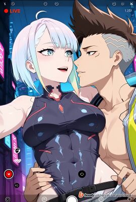 1girl1boy ai_generated cheating cheating_girlfriend covered_nipples cyberpunk cyberpunk:_edgerunners cyberpunk_2077 cyberpunk_clothes cyberpunk_girl david_martinez_(edgerunners) dirty_talk female from_below kissing legs looking_at_another looking_at_partner looking_at_viewer lucyna_kushinada medium_breasts naughty naughty_face naughty_girl naughty_smile neon netorare nsfw ntr outfit pose seductive seductive_body seductive_expression seductive_eyes seductive_female seductive_look seductive_mouth seductive_pose seductive_smile sexy sexy_armpits sexy_body sexy_clothing sexy_dress sexy_female sexy_pose short_hair skirt skirt_lift skirt_up stream streamer streaming sweat sweaty sweaty_body tagme video voice voice_acted