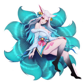 ahri alternate_costume alternate_hair_color alternate_hairstyle animal_ear_fluff animal_ears animal_girl bangs bell big_breasts blushedpixie breasts choker clothing curvaceous curves curvy curvy_body curvy_female curvy_figure curvy_hips eyelashes eyeliner eyeshadow facial_markings female fluffy fluffy_ears fluffy_tail fluffy_tails fox fox_ears fox_girl fox_tail furry_tail hair_ornament hair_ribbon hips humanoid inner_ear_fluff japanese_clothes kemonomimi kimono kitsune large_breasts league_of_legends light-skinned_female light_skin long_hair multi_tail nine_tailed_fox pale-skinned_female pale_skin riot_games robe spirit_blossom_ahri spirit_blossom_series tail tails thighs vastaya video_games white_hair yellow_eyes