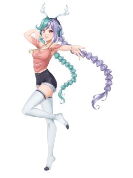armpit artemis blue_and_purple_hair blue_hair headphones mascot navel pink_eyes purple_and_blue_hair purple_hair red_eyes thighs