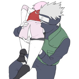 1boy 1girls adult_and_teenager age_difference artist_request carrying carrying_another carrying_over_shoulder carrying_partner clothed_sex covered_mouth elbow_pads female finger_fuck fingering fingering_partner fingering_pussy gloves grey_hair hatake_kakashi hi_res kunoichi long_hair male male/female mask naruto naruto_(series) naruto_shippuden ninja older_male older_male_and_younger_female pants petite plain_background pussy sakura_haruno shirt short_hair shorts shorts_down simple_background skirt spiky_hair straight wet wet_pussy white_background white_skin younger_female