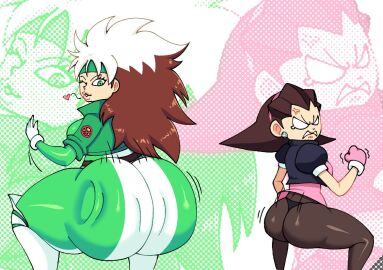 2girls angry angry_expression angry_eyes angry_face ass ass_envy big_ass capcom clapping_cheeks crossover eastern_and_western_character fat_ass female female_only huge_ass marvel marvel_comics marvel_vs._capcom mega_man mega_man_legends multiple_females multiple_girls rogue_(x-men) slapping_ass slapping_butt smib tron_bonne twerking twerkoff x-men