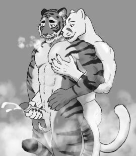 2022 absurd_res anal anal_sex anthro anthro_on_anthro anthro_penetrated anthro_penetrating anthro_penetrating_anthro artsywoodpecker balls balls_grab bodily_fluids breath cougar cum cum_while_penetrated duo echo_(series) echo_project felid feline feng_yaolin genital_fluids genitals handjob hi_res male male/male male_penetrated male_penetrating male_penetrating_male mammal muscular muscular_anthro muscular_male orgasm pantherine penetration penile penis reach_around samuel_ayers sex standing the_smoke_room tiger