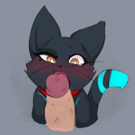 808_(hi-fi_rush) anthro blowjob cat_ears chai_(hi-fi_rush) feline furry furry_on_human hi-fi_rush human insane_okamy licking_penis sketch smile