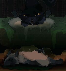 ambiguous_gender black_body black_fur bodily_fluids cat cat_ears cat_tail cheek_tuft closed_eyes cunnilingus cuntboy cuntboy/male desperation domestic_cat duo eye_contact fan_character fantasizing felid feline felis feral feral_on_feral feral_penetrating_feral first_person_view fluffy forest genitals grass grey_fur intersex intersex/male knifeboiz male male/cuntboy mammal masturbation missing_tail motion_lines on_back open_mouth oral oral_sex orgasm original_character outside plant pussy pussy_juice siamese spread_toes tongue tongue_out vaginal_penetration warriors_(cats) yellow_eyes