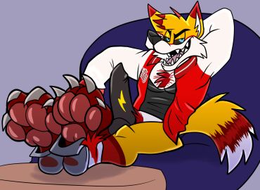 canid canine claws clothing feet foot_focus footwear fox foxlightning genitals growth hi_res jacket jock knot letterman male mammal muscular musk pawpads paws pecs penis possession shoes size solo takeover topwear werecanid werecanine werecreature werefox