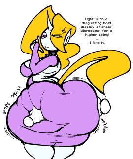 1girls ass ass_grab ass_in_dress big_ass blonde_hair blonde_tail bottom_heavy clothing dialogue disembodied_hands dress eyes_visible_through_hair fanart fat_ass female female_focus gluteal_fold grabbing_another's_ass hair_over_one_eye horn huge_ass large_ass looking_at_viewer looking_back massive_ass nanodude78 original original_character tail talking_to_viewer text thick_ass thick_thighs thunder_thighs white_background white_skin wide_hips