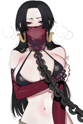 1girls afraid arm_under_breasts arms_under_breasts belly_dancer belly_dancer_outfit big_breasts bikini black-haired_female black_hair blue_eyes boa_hancock breasts chain_leash chains cleavage collar defeated defeated_heroine earrings fear female female_only femsub hand_under_breasts harem_outfit heavy_breathing large_breasts leash long_hair looking_at_viewer metal_collar misogyny mouth_veil movement_lines mr.skull navel nervous one_piece ratatatat74 revealing_clothes see-through slave slave_collar slave_outfit slim_waist solo tenryuubito_slave_outfit trembling veil viewer_holding_leash white_background