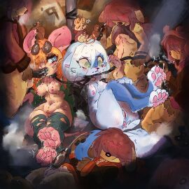 4_toes anthro anus ass blush bodily_fluids bottomless bottomless_female bottomless_male breasts captured cigarette cigarette_in_mouth claws clothed clothing collar cum cum_drip cum_in_mouth cum_inside cum_on_breasts cum_on_face cum_on_feet cum_on_paw cum_on_pawpads digitigrade domestic_ferret dripping ejaculation eyewear eyewear_on_head feet female flummery gangbang genital_fluids genitals group group_sex herpestid hi_res holding_leash holding_object holding_paw hoodie hoodie_only jacket knees_up leash leashed_collar legwear male male/female mammal meerkat mouse murid murine mustelid musteline nihilochannel nipples object_in_mouth open_clothing open_jacket open_topwear oral oral_penetration panties panties_down partially_clothed pawpads paws penetration penis pink_anus pink_nipples pink_pawpads pink_vulva pubes pussy questionable_consent restrained rodent sex sitting smoking smoking_cigarette standing stockings strom_(nihilochannel) sunglasses sunglasses_on_head tied_to_pole toe_claws toes topwear topwear_only torn_clothing true_musteline underwear underwear_down vulva weasel