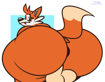 2024 absurd_res anthro anus ass backsack balls ballsack big_ass big_butt canid canine dipstick_tail eyewear fangs fivethirtyeight fivey_fox fox fur genitals glasses hair hi_res huge_ass huge_butt hyper hyper_ass hyper_butt jaymisc looking_at_viewer looking_back male mammal markings nude orange_body orange_fur presenting presenting_hindquarters simple_background solo standing tail tail_markings teeth