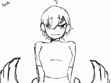 1girls 1other ambiguous_gender animated artist_signature bangs bangs_over_one_eye big_breasts black_and_white blush blush_lines breast_expansion breast_growth breast_growth_(enlargement) breast_squeeze breast_squish breasts cleavage earrings expansion eyebrows_visible_through_hair female female_focus groping groping_breasts looking_at_viewer looking_away monochrome original original_character rynopop shirt short_hair simple_background t-shirt white_background