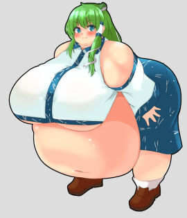 ass bbw belly_overhang big_belly big_female blush chubby chubby_female embarrassed fat fat_ass fat_female fat_fetish fatty female giantess huge_belly large_female mini_giantess morbidly_obese morbidly_obese_female nerizou obese obese_female overweight overweight_female pig plump pork_chop sanae_kochiya thick_thighs touhou tubby weight_gain