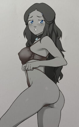 animanghayodraw ass avatar_legends avatar_the_last_airbender breasts female female_only katara lingerie looking_at_viewer monochrome nickelodeon nicktoons