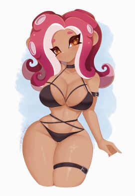 1girls 2025 agent_8_(octo_expansion) agent_8_(splatoon) artist_signature belt bikini black_bikini breasts cleavage dark-skinned_female dark_skin female female_focus hourglass_figure infamousavage nintendo octoling octoling_girl solo solo_female solo_focus splatoon splatoon_(series) splatoon_2 splatoon_2:_octo_expansion twitter_link wide_hips