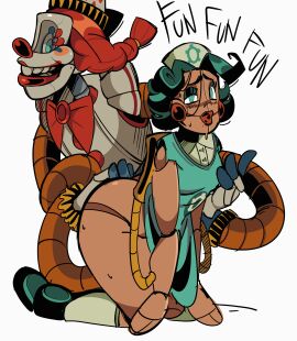 doggy_style female fingering five_nights_at_freddy's five_nights_at_freddy's:_secret_of_the_mimic jackie_(fnaf) nurse_dollie_(fnaf) sweatdrop yuri