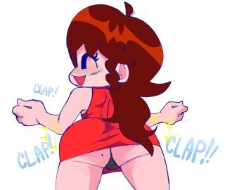 1girls ass ass_focus ass_shake auburn_hair backsack balls ballsack clapping_ass clapping_cheeks edit female female_focus female_only friday_night_funkin girlfriend_(friday_night_funkin) hexanne huge_ass looking_at_viewer male mole mole_on_ass smile solo solo_female twerking