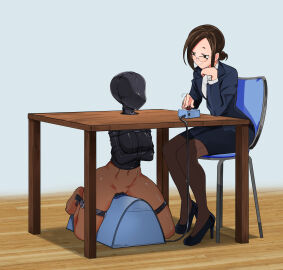 2girls absurdres alternate_version_available arm_rest barefoot bondage bondage_hood bound bound_arms bound_legs brown_hair chair commission dark-skinned_female dark-skinned_sub dark_skin duo english_commentary eudetenis female female_only femdom femsub forced_orgasm gimp_mask glasses high_heels highres jpg knob lezdom lilya_(pretzelfan) mask multiple_females multiple_girls navel original pantyhose pencil_skirt pretzelfan pussy remote_control_vibrator restrained second-party_source sex_toy sitting skirt skirt_suit stationary_restraints straitjacket suit sybian table turning_knob twisting_knob vibrator yuri yuriko_(pretzelfan)