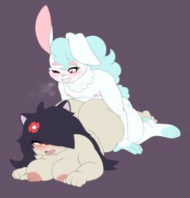 absurd_res ambiguous_penetration anthro ass big_ass big_breasts big_butt breasts breath chara_(meloncholy) duo female female_penetrated from_behind_position fur generation_2_pokemon hair hi_res lagomorph leporid looking_pleasured lying male male/female male_penetrating male_penetrating_female mammal nintendo nipples nude on_front open_mouth penetration pokemon pokemon_(species) prone_bone pururing quilava rabbit sex simple_background