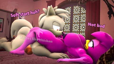 3d adam_(juicyducksfm) anthro anus arm_tattoo ass avian balls bedroom big_balls big_breasts big_penis bird blue_eyes breasts canid canine canis cunnilingus dialogue digital_media_(artwork) duo fan_character female fur genitals grey_body grey_fur half-erect hi_res juicyducksfm leg_tattoo licking looking_at_another male male/female mammal muscular muscular_anthro muscular_male nude oral penis purple_body purple_skin pussy red_eyes sega sex sonic_(series) sonic_riders sonic_the_hedgehog_(series) source_filmmaker_(artwork) tattoo text tongue tongue_out vaginal_penetration wave_the_swallow white_body white_fur wolf