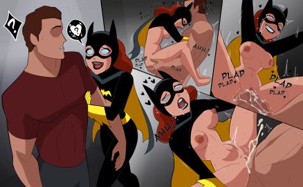 anonymous_male areolae barbara_gordon batgirl batgirl_(barbara_gordon) batgirl_(the_new_batman_adventures) batman:_the_animated_series batman_(series) belly_bulge blue_eyes breasts brown_hair cape carrying carrying_another carrying_partner cock comic comic_page comic_strip cum cum_explosion cum_in_pussy cum_inside dc dc_comics dcau exposed_ass exposed_breasts feet female gloves grey_pants half-dressed half_naked heart horny horny_female large_penis male masculine masculine_male mask moan moaning moaning_in_pleasure nipples orgasm orgasm_face penis pussy question_mark red_hair red_shirt romantic_couple romatic slender_body slender_waist standing standing_position standing_sex stomach_bulge superheroine sweat sweatdrop sweating teeth teeth_clenched thighs vagina vaginal_penetration vaginal_sex wholesome xeroshadows