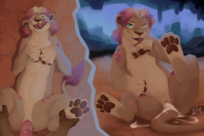 3:2 anthro anthro_on_feral anthro_penetrating anthro_penetrating_feral bodily_fluids cave cum cum_from_vagina cum_in_vagina cum_inside duo erection felid feline female female_feral female_penetrated feral feral_penetrated fur genital_fluids genitals green_eyes hair hamham5 hi_res licking lion lying male male/female male_penetrating male_penetrating_female mammal mostly_offscreen_character nova_(draconicmoon) on_back pantherine pawpads penetration penile penile_penetration penis penis_in_vagina pink_hair pussy quadruped retractable_claws self_lick sex signature solo_focus tan_body tan_fur tongue tongue_out vaginal_penetration zoophilia