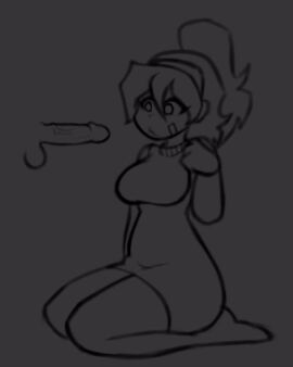 1girls animated animation beckoning blowjob clothed clothed_female cock coy_doy cum cum_in_mouth cum_on_face cum_string deepthroat deepthroat_no_hands dick female floating_penis licking licking_cum licking_own_lips looping_animation male oral oral_sex original original_character penis sweater