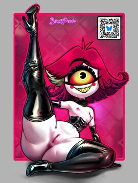 1_eye 1girls alternate_version_available anus areolae armwear big_ass black_corset black_eyes black_gloves black_thighhighs blushpanda bottomless breasts corset cyclops elbow_gloves fangs female female_only footwear full_body gloves hair hand_on_leg hazbin_hotel heels high_heels latex latex_clothing latex_gloves latex_thighhighs leg_grab leg_lift leg_up niffty nipples one_eye one_leg_raised one_leg_up orange_sclera pussy raised_leg red_hair short_hair shortstack small_breasts smile solo solo_female thick_thighs thighhighs thighs topless vagina white_body white_skin